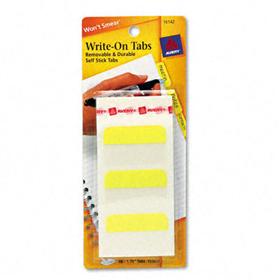Avery 16142 SelfAdhesive WriteOn Index Tabs 13/4in Yellow 48 Pack