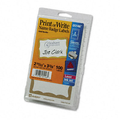 Avery 5146 SelfAdhesive Name Badges BorderStyle 2 1/4 x 3 Gold 100 Per Pack