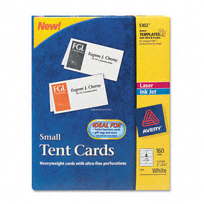 5302 Tent Cards Whitem 2 X 3-1/2 4 Cards/sheet 160 Cards Per Box
