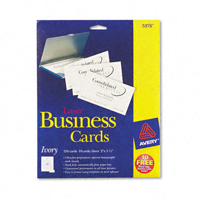 5376 Laser Business Cards 2 X 3-1/2 Ivory 10 Cards Per Sheet 250 Cards Per Pack