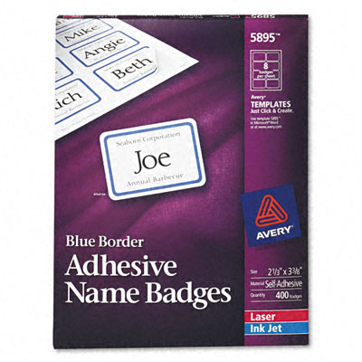 Avery 5895 SelfAdhesive Name Badge Labels BorderStyle 2 1/3 x 3 Blue 400 Per Box