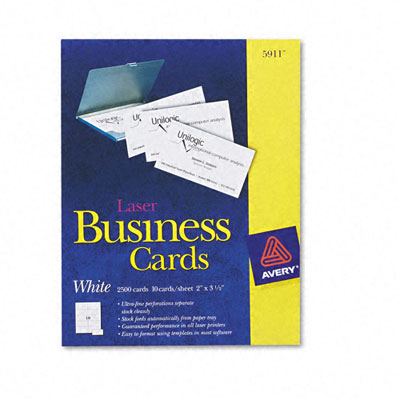 Avery 5911 Laser Business Cards 2 x 3-1/2 White 10 Cards per Sheet 2 500 Cards per Box