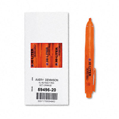 Avery 59496 Retractable Pen Style Highlighter Chisel Tip Orange Ink 12 Pack