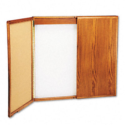 Balt 20511 Wood Conference Room Cabinet Dry Erase/Cork Boards 48 x 5 x 48 Med Oak