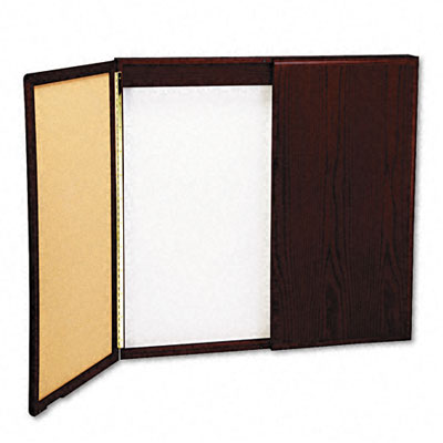 Balt 20631 Wood Conference Room Cabinet Dry Erase/Cork Boards 48 x 5 x 48 Mahogany