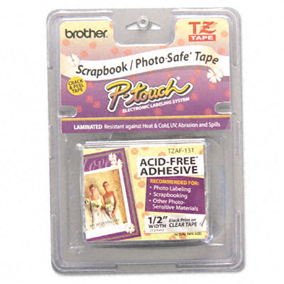 Brother TZAF131 TZ PhotoSafe Tape Cartridge for PTouch Labelers 1/2w Black on Clear