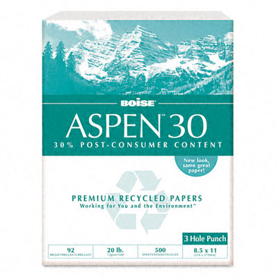 054901p Aspen 30 Recycled Copy Paper 3-hole 92 Brightness 20lb Letter 5 000 Sheets