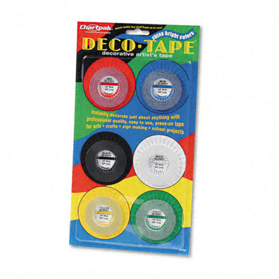 Dec001 Deco Bright Decorative Tape 1/8 X 8 Yards Red/black/blue/green/yellow 6/box