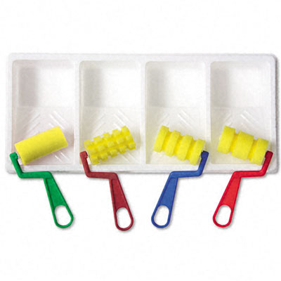 Chenille Kraft 9086 Foam Patterned Rollers with Paint Trays Four Designs per Pack