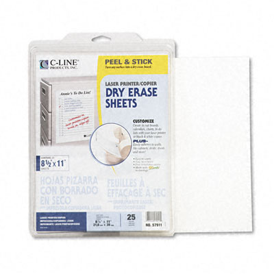 C-line 57911 Self-stick Dry Erase Sheets 8-1/2 X 11 White 25 Sheets/box