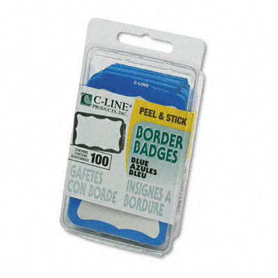 CLine 92265 SelfAdhesive Name Badges BorderStyle 2 x 3 1/2 Blue 100 Per Box