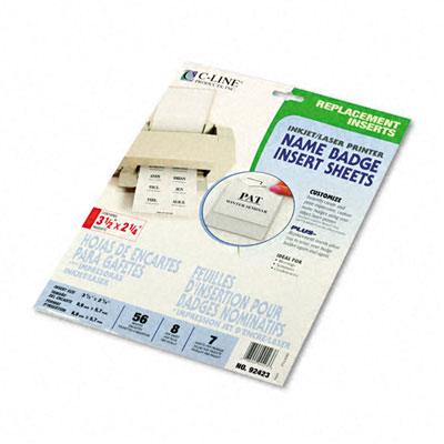 CLine 92423 Laser And Inkjet Name Badge Inserts 2 x 3 1/2 White 56 Per Pack