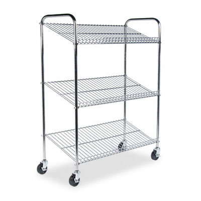 Mayline CTT2 Kwik-File Mailflow-To-Go Wire Tote Cart Three Shelves 43-1/2 x 18 x 55 Chrome