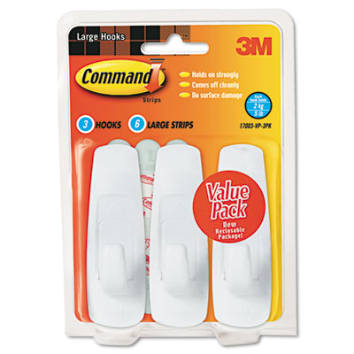 17003vp3pk Scotch Command Adhesive Hook Value Pack Large Holds 5-lb White 3 Per Pack