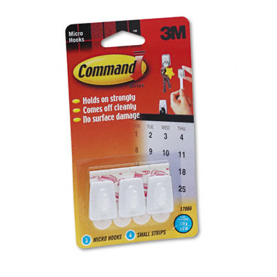 17066 Command Adhesive Micro Utility Hooks Plastic White Three Per Pack