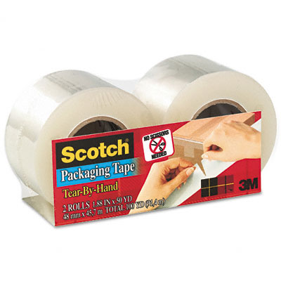 3M 38422 TearByHand Packaging Tape 2 x 50 Yards 11/2 Core Clear Two/Box