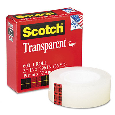 3M 600341296 Transparent Glossy Tape 3/4 x 36 Yards 1 in.Core Clear
