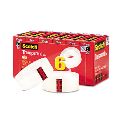 3M 600K6 Transparent Glossy Tape 3/4 x 28 Yards 1 in.Core Clear Six per Box