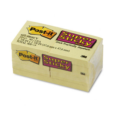3M 62210SSCY Super Sticky Notes 2 x 2 Canary Yellow 10 90Sheet Pads Pack