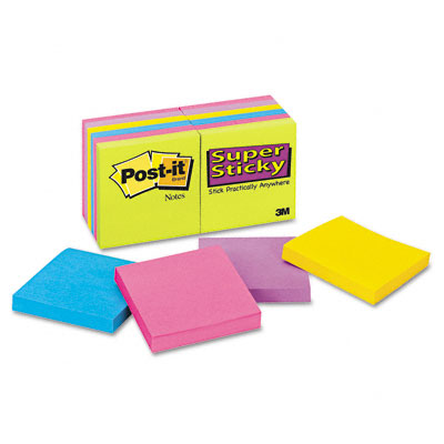 65412ssuc Super Sticky Notes 3 X 3 Five Ultra Colors 12 90-sheet Pads Pack