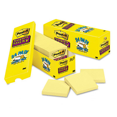 65424sscp Super Sticky Notes 3 X 3 Canary Yellow 24 90-sheet Pads Pack