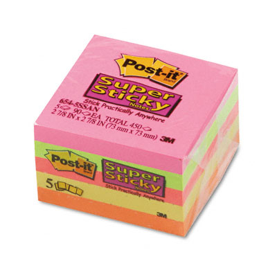 6545ssan Super Sticky Notes 3 X 3 Asstd Neon/electric 5 90-sheet Pads Pack