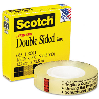 66512900 665 Double-sided Office Tape 1/2 X 25 Yards 1 In.core Clear
