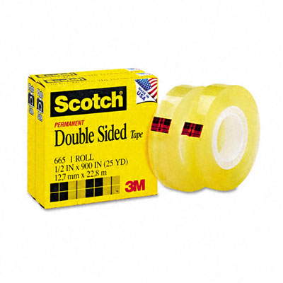 6652pk 665 Double-sided Office Tape 1/2 X 25 Yards 1 In.core Clear Two/box
