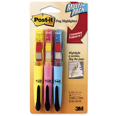 3M 689HL3 Flag Highlighters Blue/Yellow/Pink 50 Flags per Pen 3 Pens per Pack