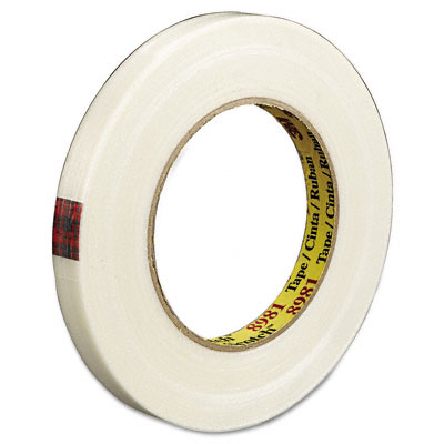 High-Performance Filament Tape, Natural Rubber Adhesive, 24mm x 55m, 3" Core