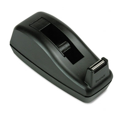 Deluxe Desktop Tape Dispenser Attached 1 In.core Heavily Weighted Black