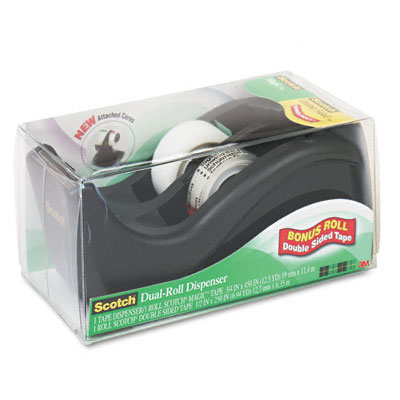 3M C602 C602 Dual-Roll Desktop Tape Dispenser/2 Rolls Tape 1 in.core Black