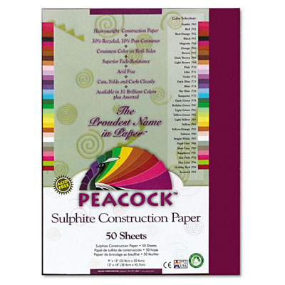 Pacon P9009 Peacock Sulphite Construction Paper Rigid 9 x 12 Burgundy 50 Sheets