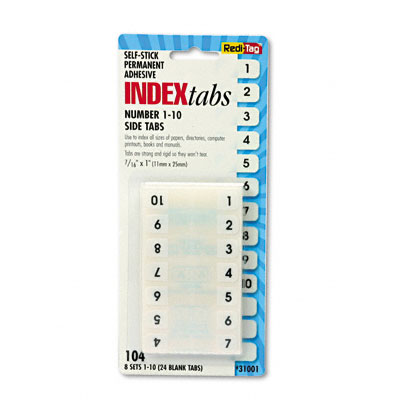 31001 Side-mount Self-stick Plastic Index Tabs Nos 1-10 1in We 104 Pack
