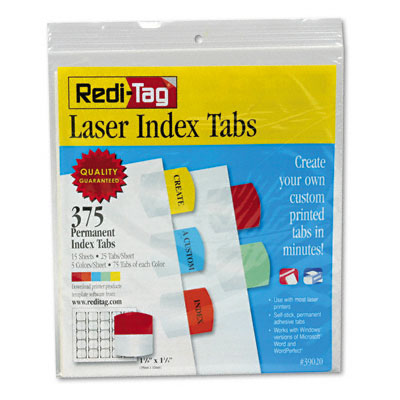 39020 Printable Laser Index Tabs 1-1/8w X 1-1/4h Five Colors 375 Pack