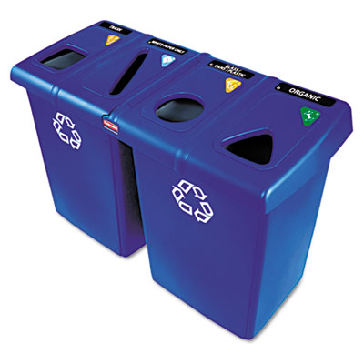 Rubbermaid 256R73BE Glutton Recycling Station 92 Gallons Blue recycled materials low post-consumer waste