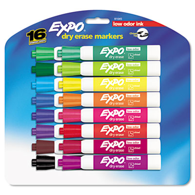Sanford Ink 81045 Low Odor Dry Erase Markers Chisel Tip Assorted 16/set