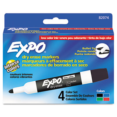 Sanford Ink 82074 Low Odor Dry Erase Markers Bullet Tip Assorted 4/set