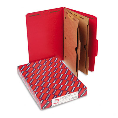 19082 Pressboard Folders With 2 Pocket Dividers Lgl 6-section Bright Red 10/bx