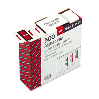 Smead 67080 AZ ColorCoded BarStyle End Tab Labels Letter J Red 500/Roll