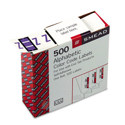 Smead 67096 AZ ColorCoded BarStyle End Tab Labels Letter Z Lavender 500/Roll