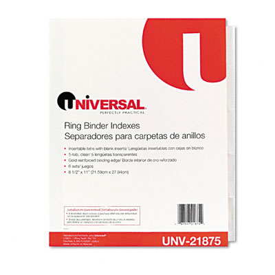 Universal 21875 Extended Insert Indexes Five Clear Tabs Letter Buff Six Sets Per Box