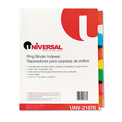 Universal 21876 Extended Indexes Assorted Color Eight-tab Letter Buff Six Sets Per Box