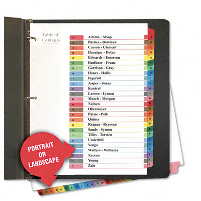 Universal 24812 Toc Dividers Assorted Color 26-tab A-z Letter White 26 Per Set