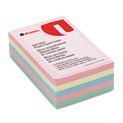 Universal 35616 Self-stick Notes 4 X 6 Four Pastel Colors Five 100-sheet Pads Pack