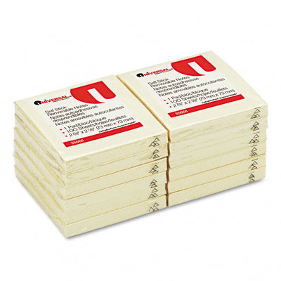 Universal 35668 Standard Self-stick Notes 3 X 3 Yellow 12 100-sheet Pads Pack