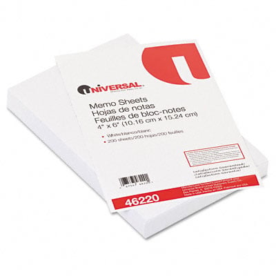 Universal 46220 Loose Memo Sheets 4 X6 White 200 Sheets Per Pack