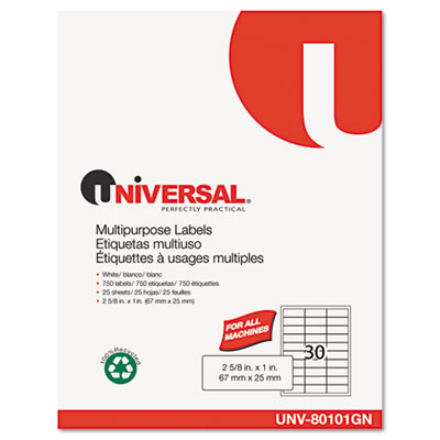 Universal 80101GN Laser Printer Permanent Labels Recycled 25/8 x 1 White 300 per Pack