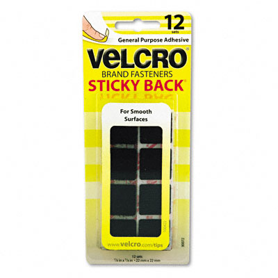 Fabric Hook And Eye 90072 Sticky-back Hook & Loop Square Fasteners On Strips 7/8 W Black 12 Sets Pack
