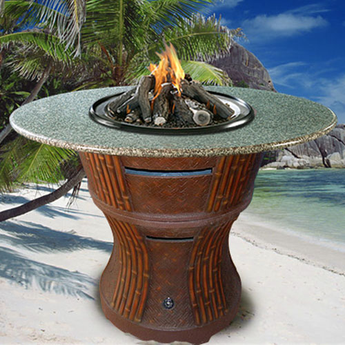 California Outdoor Concepts TW-BH-FP-SEA Tradewinds Series-Bar Height-Fire Pit-LP Gas-Gas Logs-Sea Green Granite